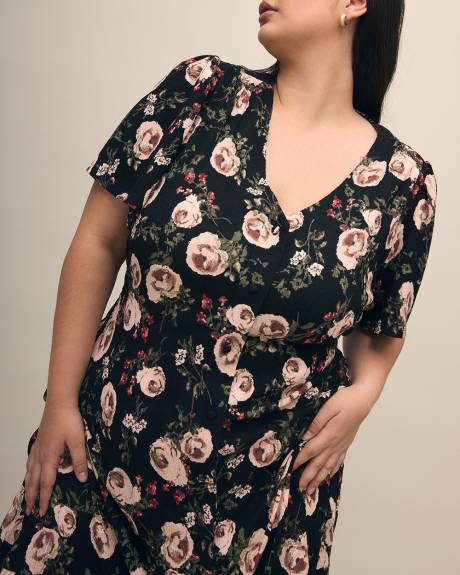 Buttoned-Down Tiered Maxi Dress