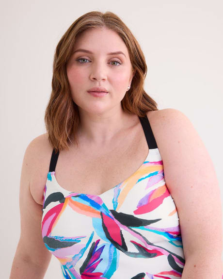 Printed Tankini Top with Ring Detail at Back