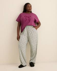 Grey Bow-Print Heather Knit Pyjama Pant - ti Voglio