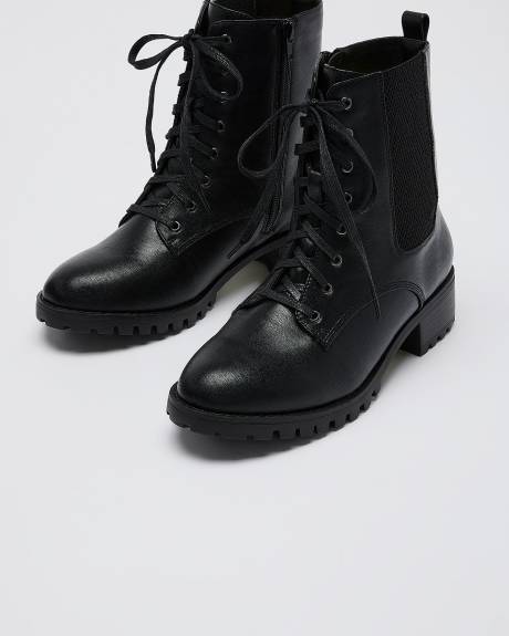 Extra Wide Width, Black Combat Ankle Boot