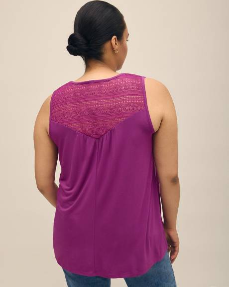 Haut sans manches avec encolure en V et détail crocheté, tissu responsable
