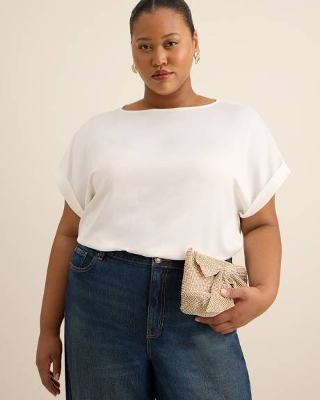Satin Boat-Neck T-Shirt Blouse