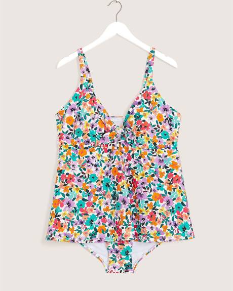 Floral Knotted V-Neck Swimdress with Peekaboo