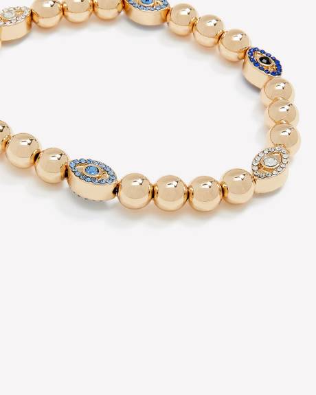 Stretch Golden Beaded Bracelet with Evil Eye