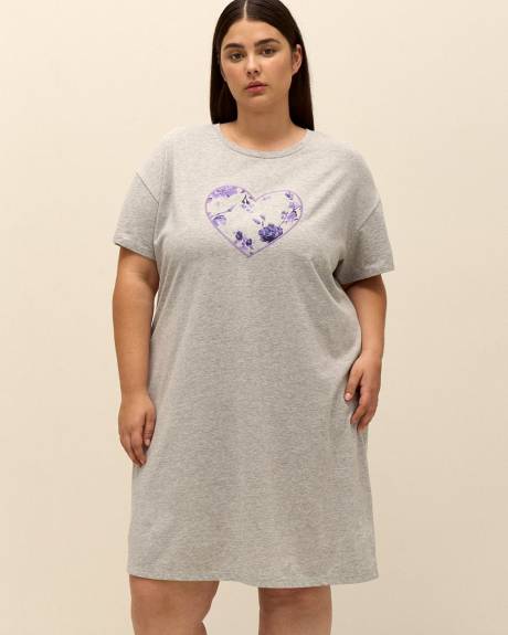 Chemise de nuit chinée à manches mi-longues avec appliqué en coeur - ti Voglio