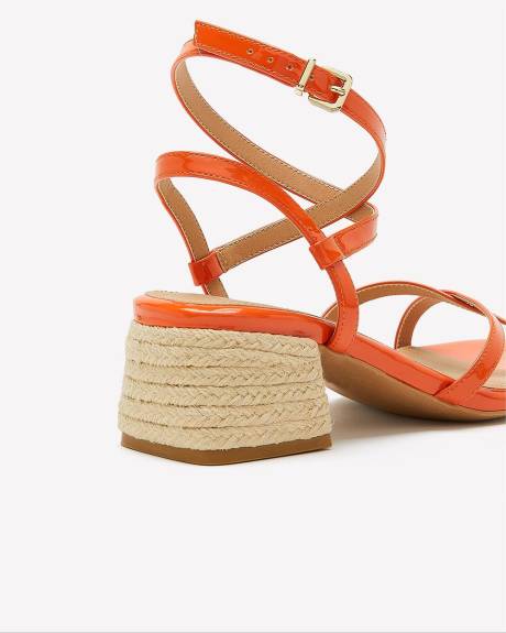 Extra Wide Width, Strappy Sandal with Raffia Block Heel