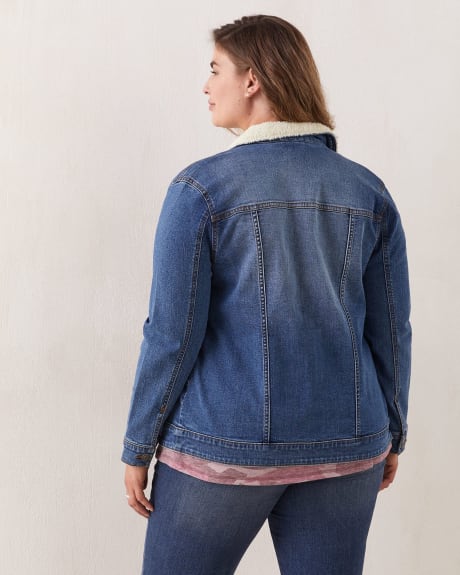 Denim Jacket With Faux Sherpa Details, Medium Wash - d/C Jeans