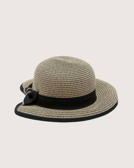 Two-Tone Straw Hat with Grosgrain Bow