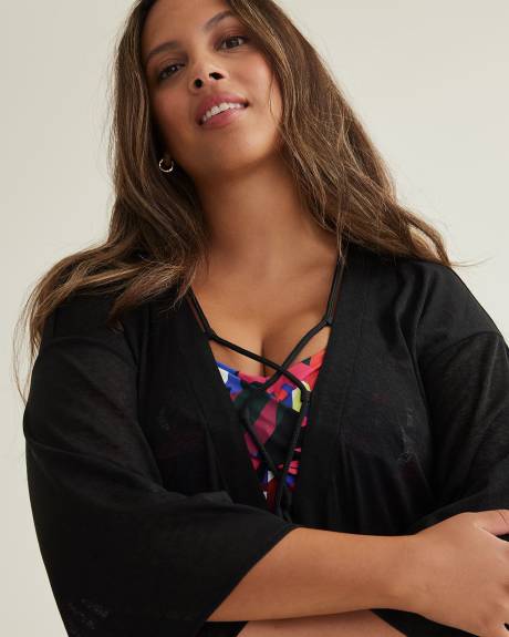 Robe cache-maillot noire en tricot léger
