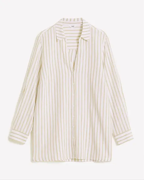 Striped Linen Blend Tunic with Rolled-Up Sleeves