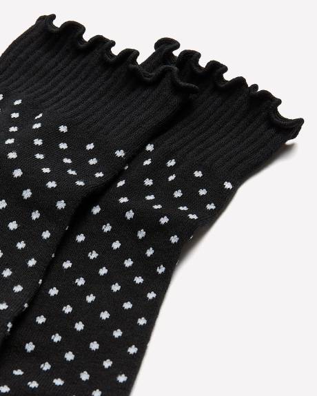 Lettuce-Edge Short Crew Socks, Dotted Print