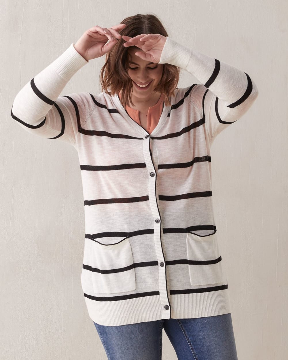 Stripe Tunic Cardigan With Buttons - In Every Story