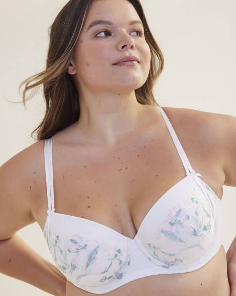 Balconette Bra with Floral Embroidery and Bows - Déesse Collection