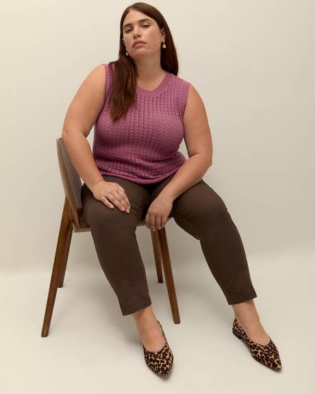 Sleeveless Cotton Sweater with Crochet Ribbed Bands