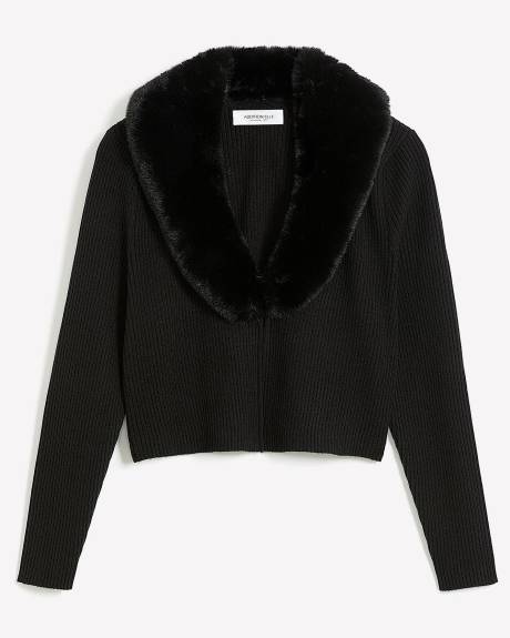 Boléro côtelé noir avec col en fausse fourrure - Addition Elle