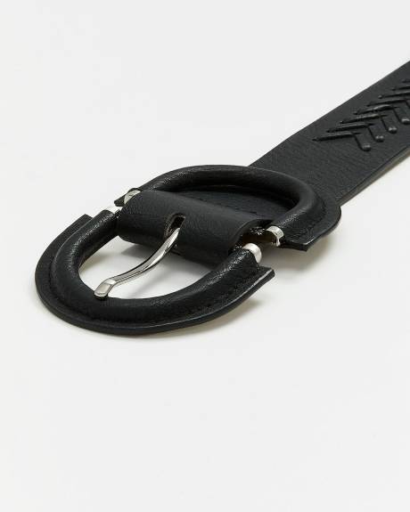 Black Faux Leather Waist Belt with Herringbone Pattern