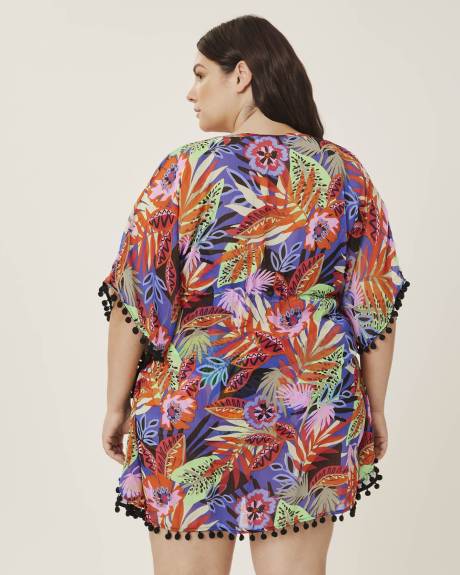 Robe caftan cache-maillot en chiffon, motif tropical - Bleu Rod Beattie