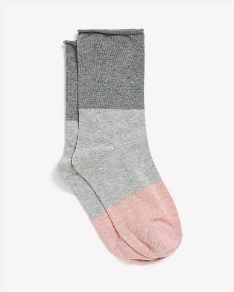 Heather Colourblock Crew Socks with Rolled Edge
