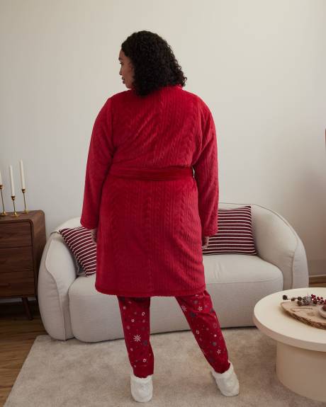 Red Cable Knit Fleece Robe - ti Voglio