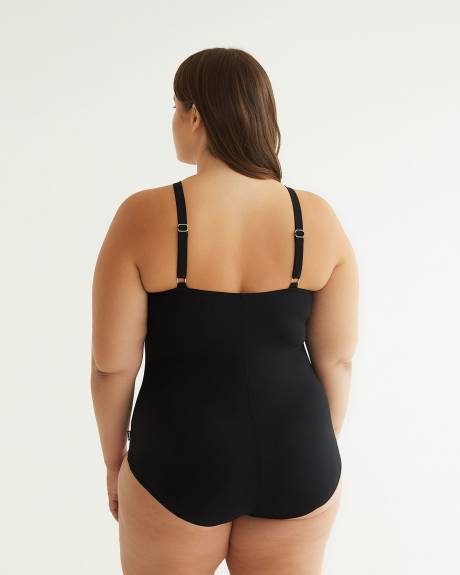 Maillot une-pièce avec bandes ondulées et col en V, tissu responsable - Finz