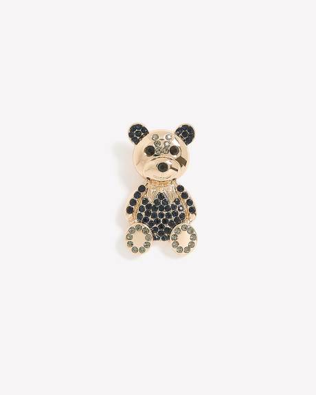 Broche dorée en forme d'ourson avec pierres scintillantes noires