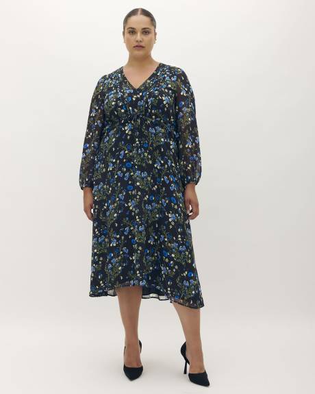 Floral V-Neck Midi Dress with High-Low Hem - Addition Elle