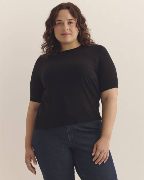 Pull à col rond et manches mi-longues, tissu responsable