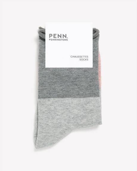 Heather Colourblock Crew Socks with Rolled Edge