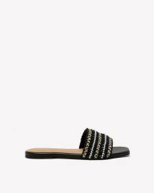 Extra Wide Width, Flat Slide-In Woven Sandal with Faux Pearls