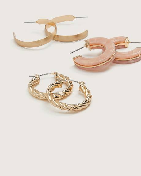 Petites boucles d'oreilles anneaux assorties, ens. de 3