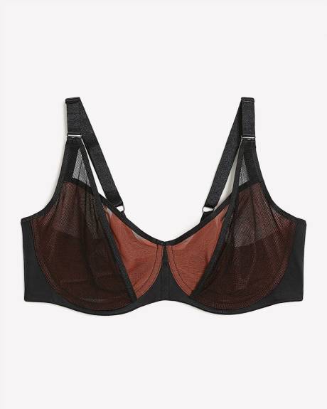 Black Unlined Mesh Balconette Bra - Déesse Collection