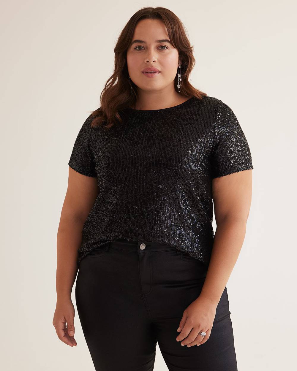 Short-Sleeve Sequins Swing Top