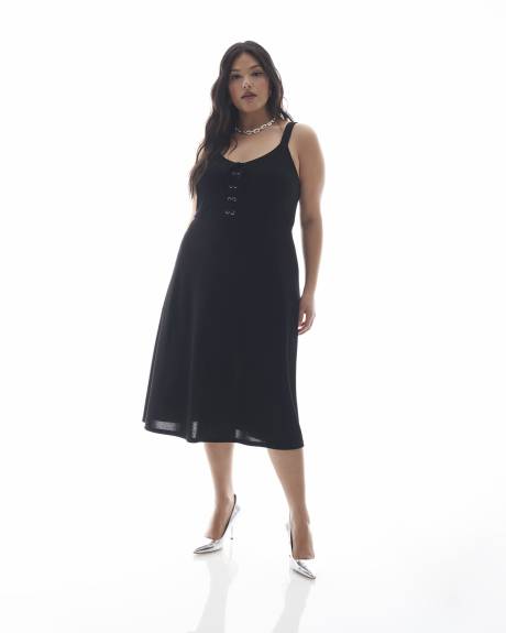 Black Sleeveless Midi Dress with Lace-up Front - Addition Elle
