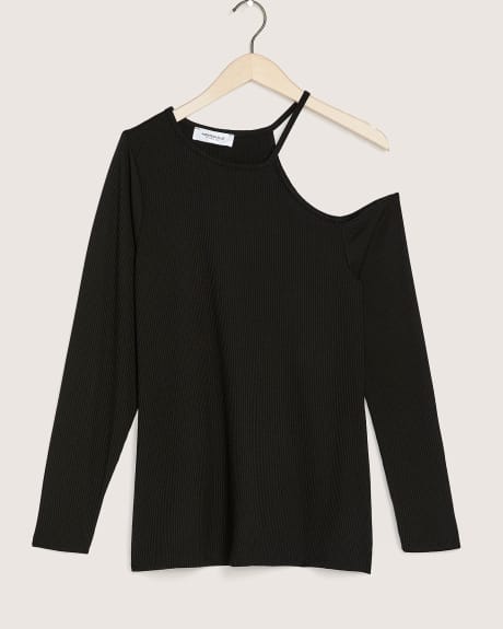 Long-Sleeve Knit Top with Cold Shoulder - Addition Elle