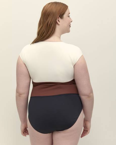 Cap-Sleeve Colourblock One-Piece Swim Suit - Bleu by Rod Beattie