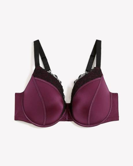 Underwire Padded Plunge Satin Bra with Embroidered Trims - Déesse Collection