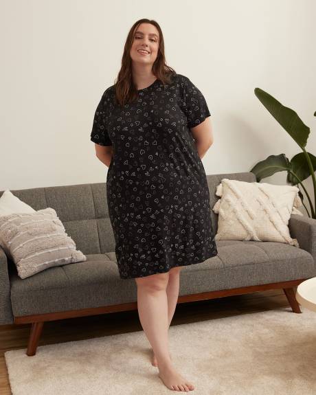 Black Heart-Print Short-Sleeve Sleepshirt - ti Voglio