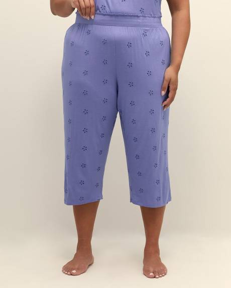 Pantalon de pyjama capri en tricot brodé lavande - ti Voglio