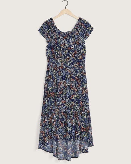 Printed Off-the-Shoulder Dress with Smocking - Addition Elle