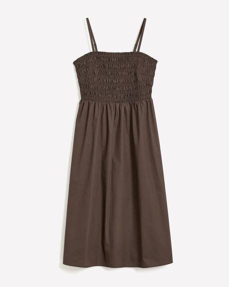 Poplin Smocked Midi Dress with Removable Straps