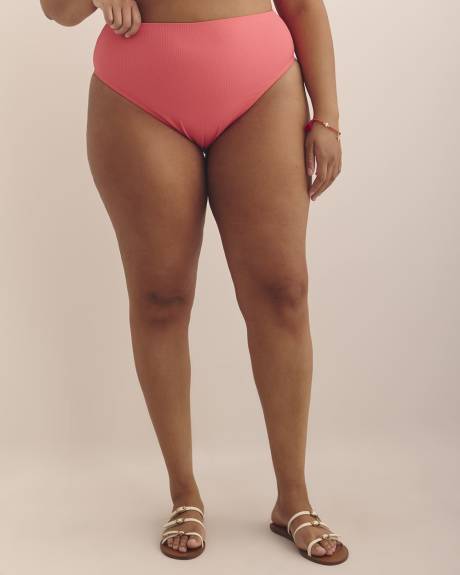 Culotte de bikini taille haute corail, coupe cheeky