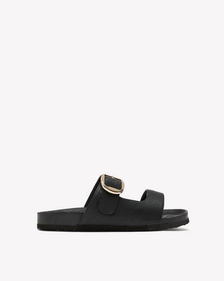 Extra Wide Width, Black Double-Strap Sandal with Wide Buckle