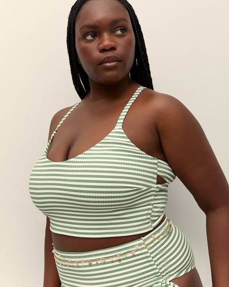 Haut de bikini longiligne vert à rayures texturées
