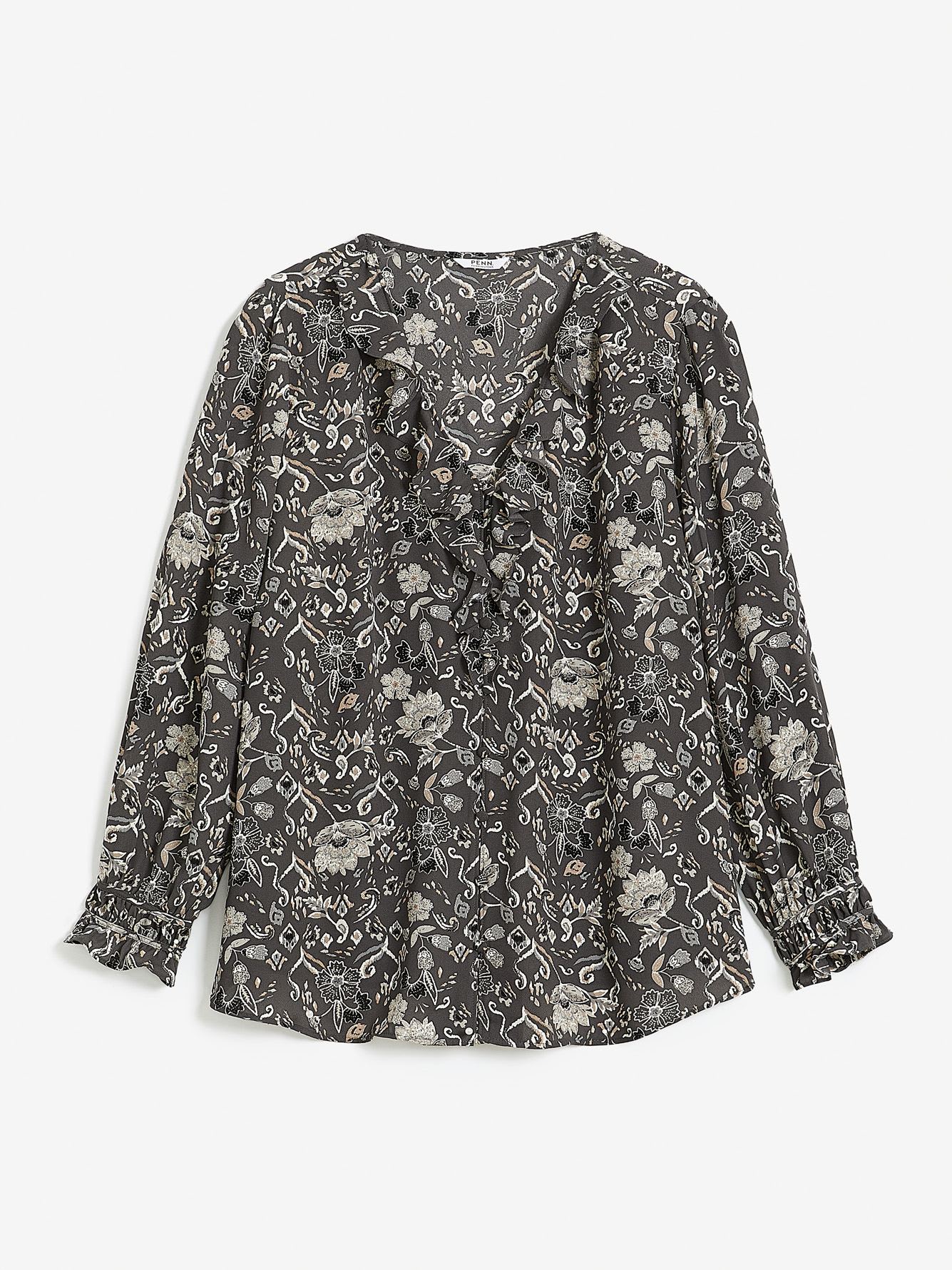 Responsible, Floral Ruffled V-Neck Buttoned Down Blouse | Penningtons