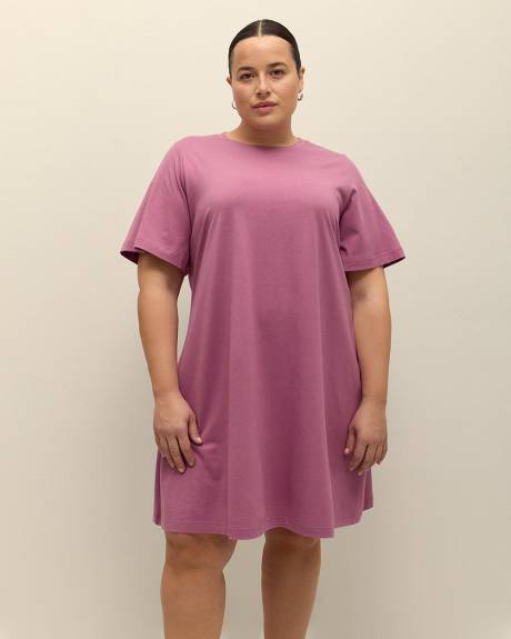 Responsible, Crewneck Swing Dress with Short Flutter Sleeves