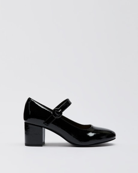 Extra Wide Width, Black Mary Jane Block Heel Shoes