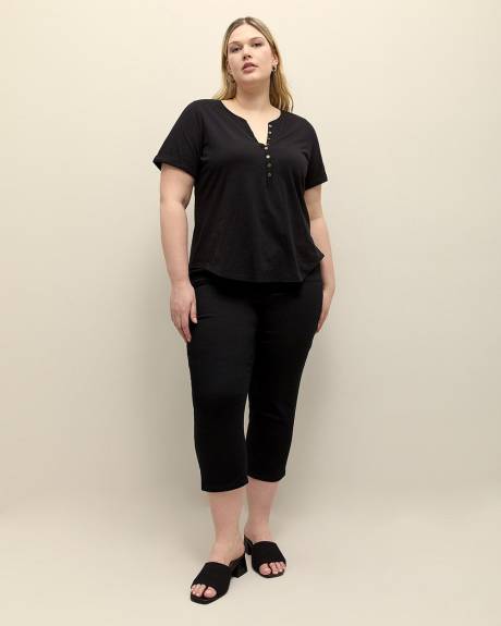 Short-Sleeve Henley Knit Top