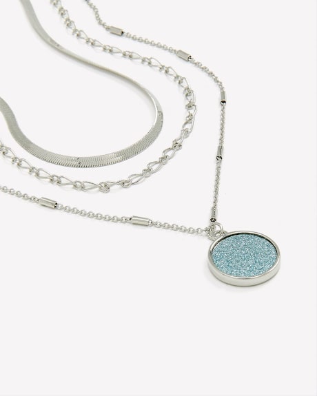 Three-Layer Necklace with Round Paper Glitter Pendant
