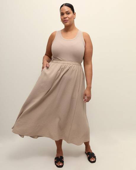 Robe longue évasée sans manches, tissu responsable