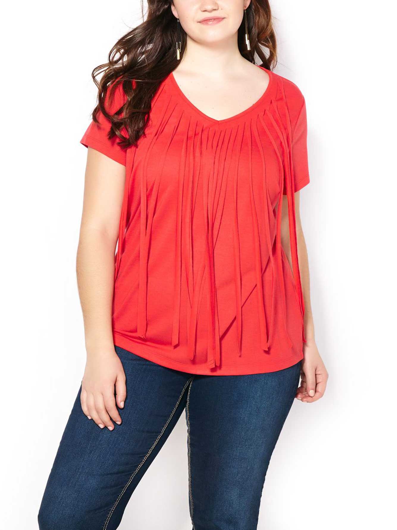 Short Sleeve Fringe Trim Top Penningtons